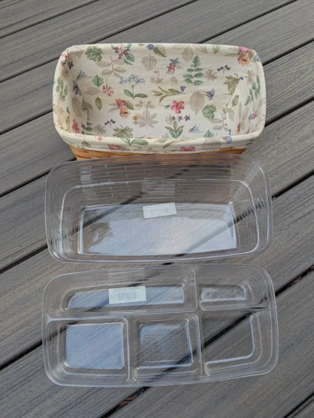Longaberger 2003 Vanity Basket w/ 2 Plastic Protectors & Botanical Fields Liner